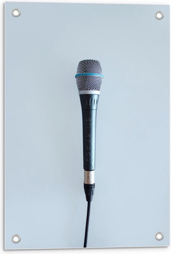 Tuinposter – Microfoon aan Draad - 40x60cm Foto op Tuinposter  (wanddecoratie voor buiten en binnen)