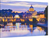 Avondgloed bij de Engelenbrug over de Tiber in Rome,  - Foto op Canvas - 90 x 60 cm