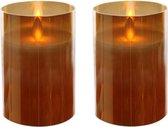 2x stuks luxe LED kaarsen/stompkaarsen in gouden glas 10 cm flakkerend - Kerst diner tafeldecoratie - Home deco kaarsen