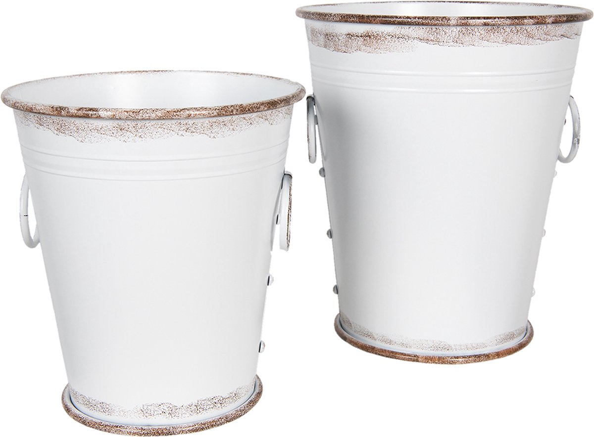 Clayre & Eef Decoratie Emmer Set van 2 Wit Metaal