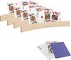 Afbeelding van het spelletje 4x stuks Speelkaarthouders - inclusief 54 speelkaarten blauw geruit - hout - 35 cm - kaarthouders