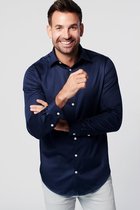 SKOT Fashion Overhemd Duurzaam Heren Navy Satin - donker blauw - Maat 44