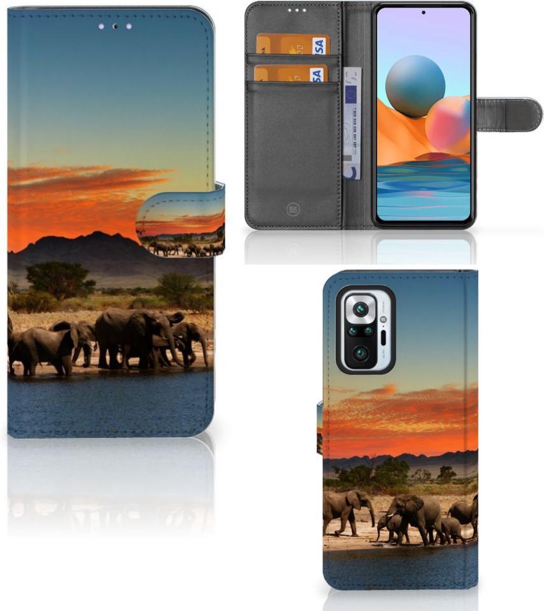Xiaomi Redmi Note 10 Pro Telefoonhoesje met Pasjes Olifanten