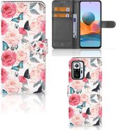 Smartphone Hoesje Xiaomi Redmi Note 10 Pro Flipcase Cadeautjes voor Moederdag Butterfly Roses