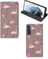 Stand Case Geschikt voor Samsung Galaxy S21 FE Hoesje met naam Flamingo