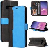 Voor Samsung Galaxy S10 Zakelijke Stiksels-Kleur Horizontale Flip PU Lederen Case met Houder & Kaartsleuven & Fotolijst (Blauw)