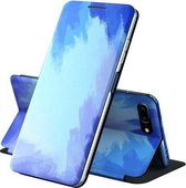 Voor iPhone 7 Plus/8 Plus Spanning Aquarel Patroon Huid Voel Magnetische Horizontale Flip PU Lederen Case met Houder (Blauw)