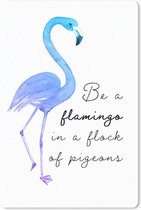 Muismat FlamingoKerst illustraties - Quote 'Be a flamingo in a flock of pigeons' met een blauwe flamingo op een witte achtergrond muismat rubber - 18x27 cm - Muismat met foto
