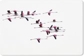 Muismat Flamingo - Een zwerm flamingo's vliegt door de lucht muismat rubber - 27x18 cm - Muismat met foto