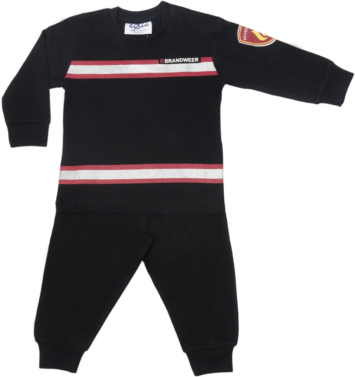 Brandweer Baby/Peuter/Kleuter/Kinderpyjama - collectie Fun2Wear rode streep / zwart - Maat 74
