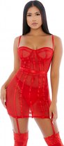 Sheer Desires Mesh Chemise Set - Red - M