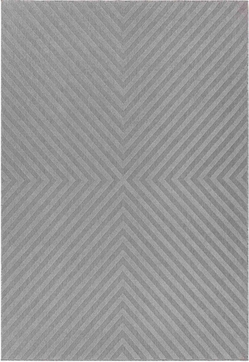 Easy Living - Easy Living Antibes Light Grey Arrow Vloerkleed - 160x230  - Rechthoek - Buiten,Laagpolig,Structuur Tapijt - Industrieel - Antraciet, Grijs