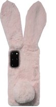 - ADEL Siliconen Back Cover Softcase Hoesje Geschikt voor Samsung Galaxy S20 FE - Roze Konijn Pluche Stof