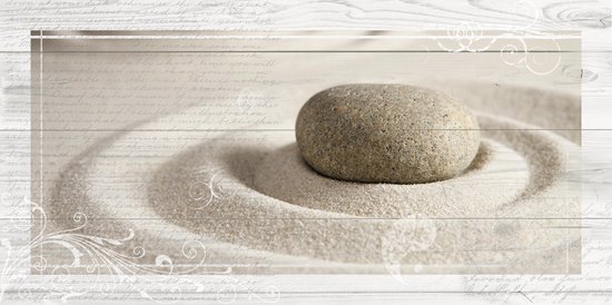 Tuinposter - Zen / Steen / Zand - Collage steen in Beige / wit / zwart / bruin - 60 x 120 cm