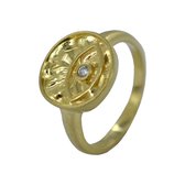 Silventi 9SIL-21424 Zilveren Ring - Dames - Oog - 12 mm Doorsnee - Zirkonia - Maat 54 - Mat - Zilver - Gold Plated (Verguld/Goud op Zilver)