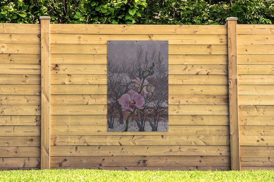 Une illustration hivernale d'une affiche de jardin orchidée rose 80x120 cm - Toile de jardin / Toile d'extérieur / Peintures d'extérieur (décoration de jardin)
