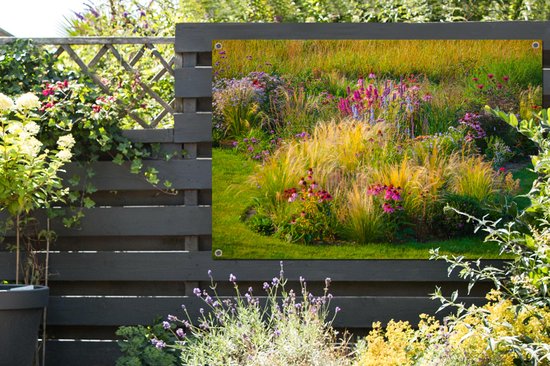 Herbe ornementale avec fleurs colorées 120x80 cm