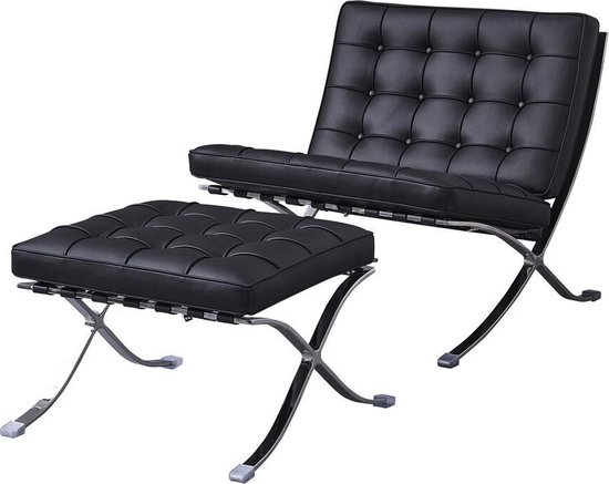 Barcelona Chair + Hocker - Zwart - Paviljoen - Design | bol.com