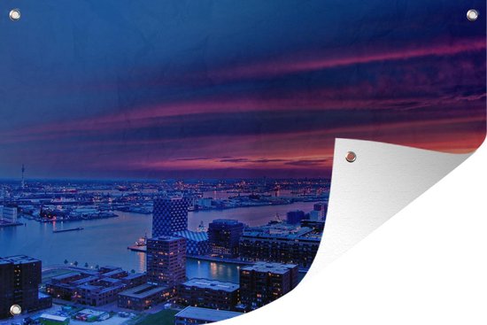 Purple sky over Rotterdam in the Nederland Garden poster 90x60 cm - Toile de jardin / Toile d'extérieur / Peintures d'extérieur (décoration de jardin)