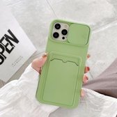 Sliding Camera Cover Design TPU-beschermhoes met kaartsleuf en nekkoord voor iPhone 11 Pro (groen)