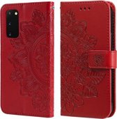 Voor Samsung Galaxy S20 FE 7-bloemblaadje Bloemen Embossing Patroon Horizontale Flip PU Lederen Case met Houder & Kaartsleuven & Portemonnee & Fotolijst (Rood)