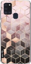 Casetastic Samsung Galaxy A21s (2020) Hoesje - Softcover Hoesje met Design - Soft Pink Gradient Cubes Print
