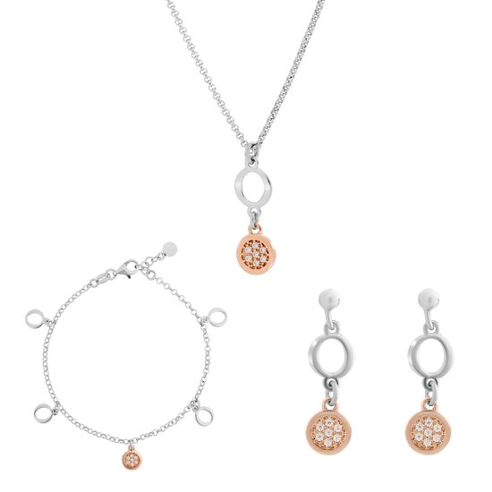 Orphelia SET-7376 - Juwelenset: Ketting + Armband + Oorbellen - Zilver 925 Rosé - Zirkonia