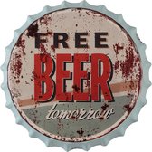 Clayre & Eef Tekstbord Ø 33 cm Meerkleurig Ijzer Free Beer Wandbord Quote Bord Spreuk