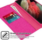 Hoesje geschikt voor Samsung Galaxy S21 Ultra -Mercury Canvas Diary Wallet Case - Hoesje met Pasjeshouder - Roze