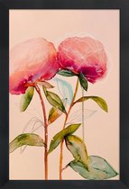 JUNIQE - Poster in houten lijst Peonies 1 -40x60 /Ivoor & Roze