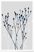 JUNIQE - Poster Watercolor Leaves 12 -40x60 /Blauw & Grijs