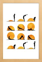 JUNIQE - Poster in houten lijst Yoga Sun -60x90 /Geel & Oranje