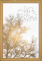 JUNIQE - Poster met houten lijst Golden Skies -40x60 /Ivoor