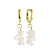 Lucardi - Dames Goldplated oorbellen met rozenkwarts - Oorbellen - Cadeau - Staal - Goudkleurig