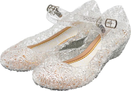 Prinsessen glitter schoenen met hak - Zilver - Prinsessen - Verkleedschoenen - Ariel - Elsa - Anna - Belle - Jurk - Maat 35 (valt als 33) Binnenzool: 20,5 cm