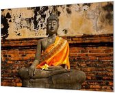 Wandpaneel Boeddha met bloem  | 120 x 80  CM | Zilver frame | Wandgeschroefd (19 mm)