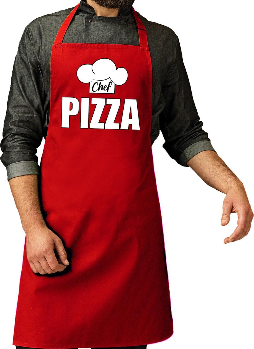 Chef pizza schort / keukenschort rood heren