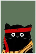 JUNIQE - Poster in kunststof lijst Cat - Rambo -40x60 /Groen & Zwart