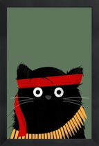 JUNIQE - Poster met houten lijst Cat - Rambo -13x18 /Groen & Zwart
