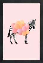 JUNIQE - Poster met houten lijst Zebra Balloon -13x18 /Roze