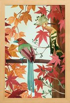 JUNIQE - Poster in houten lijst Birds Of Autumn -40x60 /Groen & Oranje
