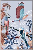 JUNIQE - Poster met kunststof lijst Birds Of Winter -13x18 /Blauw &