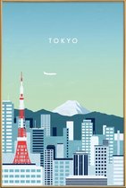 JUNIQE - Poster met kunststof lijst Retro Tokio -13x18 /Turkoois