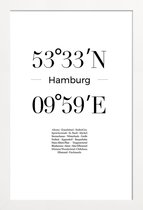 JUNIQE - Poster in houten lijst Coördinaten Hamburg -20x30 /Wit &