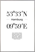 JUNIQE - Poster met kunststof lijst Coördinaten Hamburg -13x18 /Wit &