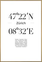 JUNIQE - Poster met kunststof lijst Coördinaten Zürich -13x18 /Wit &