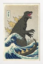 JUNIQE - Poster in houten lijst The Great Godzilla off Kanagawa -40x60