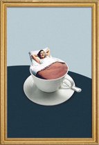 JUNIQE - Poster met houten lijst Morning Rituals -13x18 /Blauw & Wit