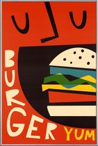 JUNIQE - Poster met kunststof lijst Yum Burger -20x30 /Geel & Oranje