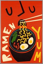 JUNIQE - Poster met kunststof lijst Yum Ramen -20x30 /Rood